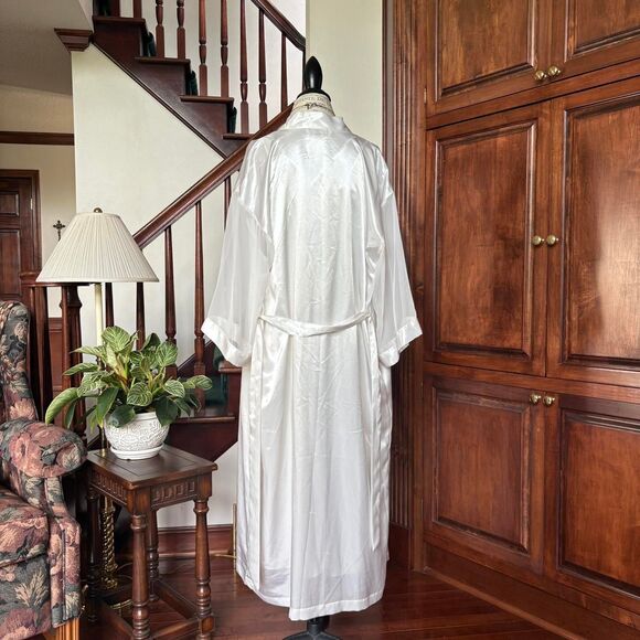Intimo Amore Matching White Satin Set Robe Nightgown Slip Dress Vintage - Picture 5 of 8